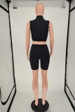 Black Fashion Casual Solid Basic Half A Turtleneck Sleeveless Two Pieces