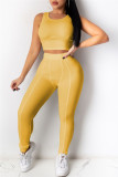 Yellow Casual Sportswear Solid Vests Pants O Neck Sleeveless Two Pieces