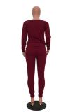 Wine Red Polyester Casual Fashion Slim fit Solid Two Piece Suits Patchwork pencil Long Sleeve