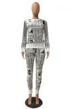 Blue Polyester adult Casual Fashion Print Patchwork Two Piece Suits pencil Long Sleeve