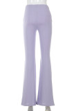 Purple Casual Solid Boot Cut High Waist Trousers