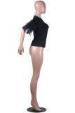 White O Neck Half Sleeve Mesh Solid Patchwork