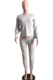 Grey Casual Solid Two Piece Suits pencil Long Sleeve Two-piece Pants Set