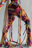 Colour Sportswear Print Tassel Boot Cut Mid Waist Speaker Bottoms
