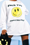 White Casual Print O Neck Tops