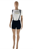 Black Fashion Casual Print Basic O Neck Short Sleeve Two Pieces