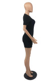 Red Casual Solid Basic O Neck Short Sleeve Romper