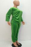 Green Chlorine Casual Patchwork Two Piece Suits Solid Straight Long Sleeve