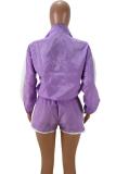 purple Polyester Sexy Fashion Solid Patchwork Straight Two-Piece Short Set