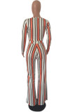 Multi-color Elastic Fly High Striped Straight Pants Jumpsuits & Rompers