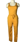 Yellow Casual Solid Split Joint U Neck Sleeveless Two Pieces