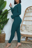 Red Fashion Solid O Neck Long Sleeve Two Pieces
