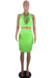 Orange Sexy Casual Solid Hollowed Out Backless Halter Sleeveless Two Pieces