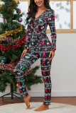 Black Sexy Print Patchwork V Neck Skinny Jumpsuits