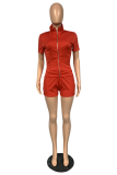 Pink Casual Solid Patchwork Turndown Collar Short Sleeve Two Pieces