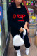 Black Casual Letter Print Split Joint Hooded Collar Long Sleeve Two Pieces