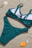 Ink Green Sexy Striped Solid Backless Swimwears
