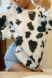White Street Print Patchwork O Neck Tops