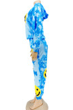Blue Fashion Casual Street Polyester Character Print Tie-dye Pullovers Pants Hooded Collar Long Sleeve Regular Sleeve Regular Two Pieces