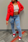Red Fashion Casual Solid Cardigan Zipper Collar Outerwear