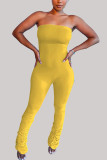 Yellow Fashion Sexy Adult Milk Fiber Solid Fold Strapless Skinny Jumpsuits