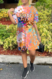 Multicolor Fashion Casual Letter Print Basic O Neck Short Sleeve Dress