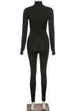 Black Fashion Sportswear Adult Milk Fiber Solid O Neck Skinny Jumpsuits