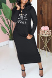 Black Casual Print O Neck Pencil Skirt Dresses