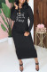 Black Casual Print O Neck Pencil Skirt Dresses
