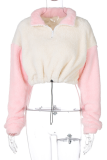 Pink Street Solid Patchwork Turndown Collar Tops