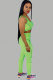 Fluorescent green Sexy Fashion Print Patchwork pencil Two-piece Pants Set