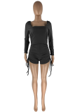 Pink Sexy Solid Patchwork Square Collar Skinny Rompers