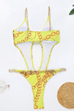Yellow Sexy Print Chains Swimwears