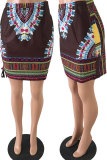 Brown Elastic Fly Mid Print Hip skirt Skirts