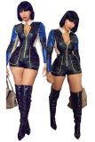 As Show Zipper Fly Long Sleeve Mid Patchwork shorts Jumpsuits & Rompers