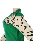 Green Polyester O Neck Long Sleeve Animal Prints Solid Patchwork