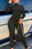 Black Sexy Polyester Solid Jumpsuits