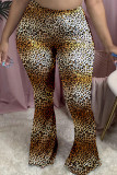 Multi-color Elastic Fly Mid Leopard camouflage Gradient Boot Cut Pants Bottoms