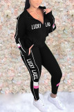 Pink Fashion Casual Letter Hooded Collar Long Sleeve Two Pieces