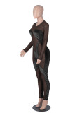 Color Blue Sexy Solid Patchwork O Neck Skinny Jumpsuits
