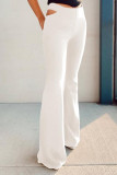 White Casual Solid Hollowed Out Regular High Waist Wide Leg Solid Color Bottoms