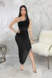 White Polyester Fashion Sexy One Shoulder Sleeveless one shoulder collar Asymmetrical Knee-Length hollow o