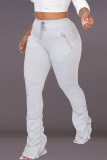 Grey Casual Solid Fold Boot Cut Mid Waist Bottoms