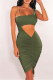 Army Green Fashion Sexy Solid Hollowed Out One Shoulder Sleeveless Dress