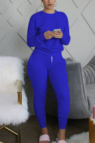 Royal blue Polyester Sexy Europe and America Patchwork Solid Straight Long Sleeve Two Pieces