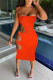 Orange Fashion Sexy Solid Hollowed Out Backless Spaghetti Strap Pencil Dresses