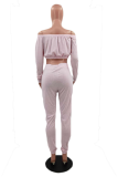 Pink Sexy Solid Patchwork Bateau Neck Nine Points Sleeve Two Pieces