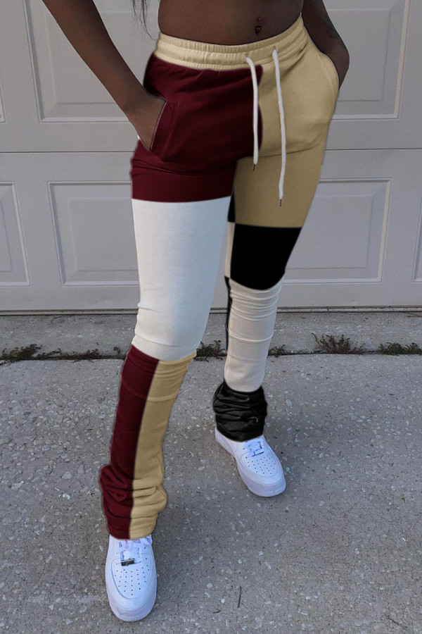 Khaki Casual Solid Patchwork Skinny Mid Waist Bottoms