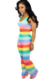 multicolor venetian Fashion Casual adult Ma'am Striped Patchwork Two Piece Suits Loose Sleeveless Two Pieces