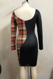 Black Sexy Print Square Collar Pencil Skirt Dresses